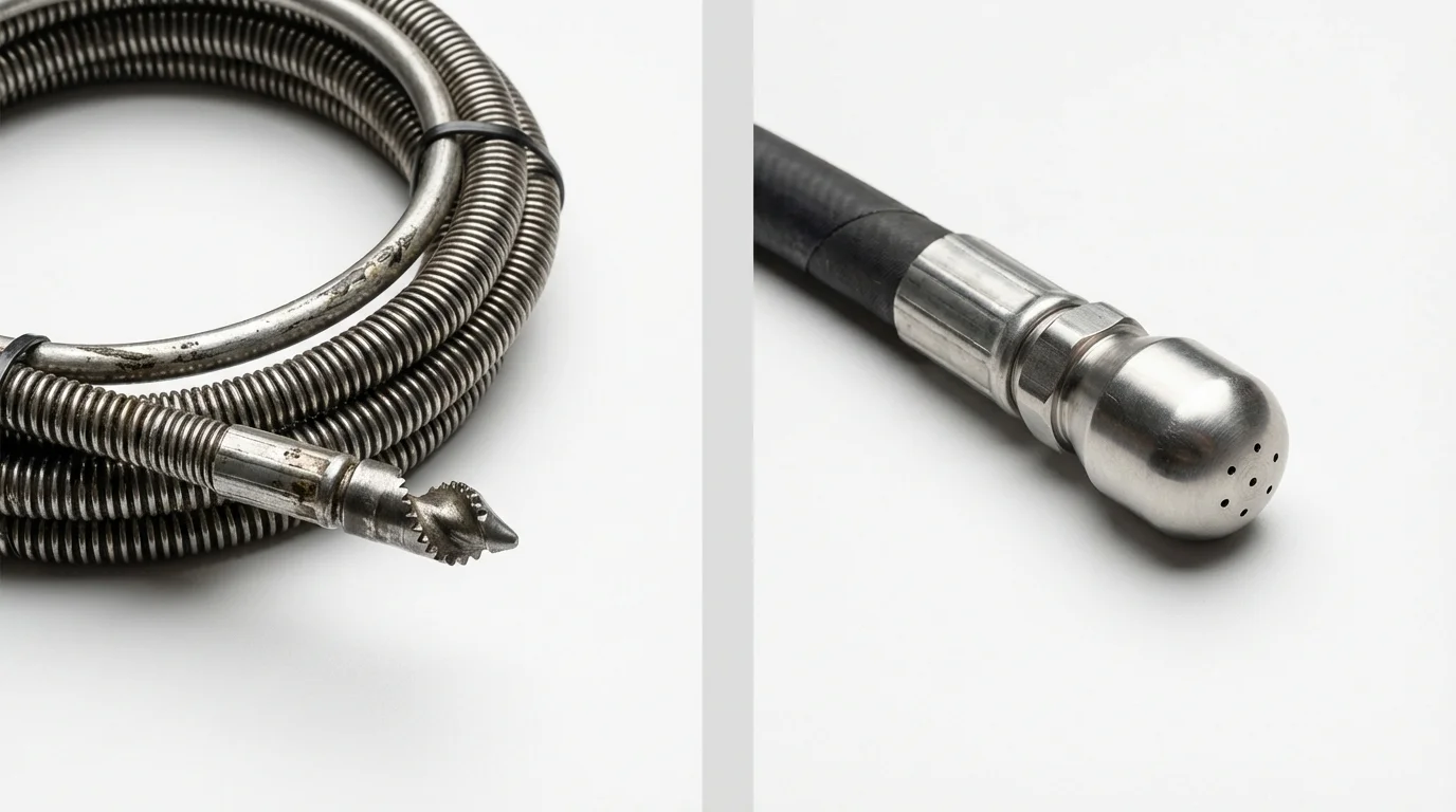 Drain snake cable and hydro jetting nozzle used for drain cleaning in Odessa, TX